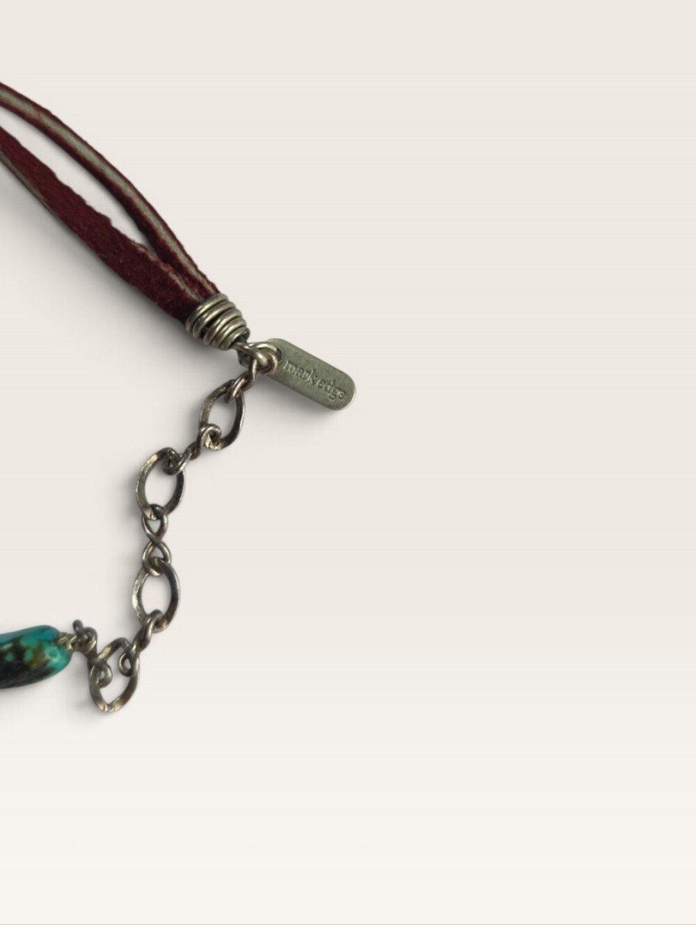 Mark Edge Eco-Vintage Genuine Turquoise Leather Choker Necklace. 925. Pristine. - Picture 6 of 7